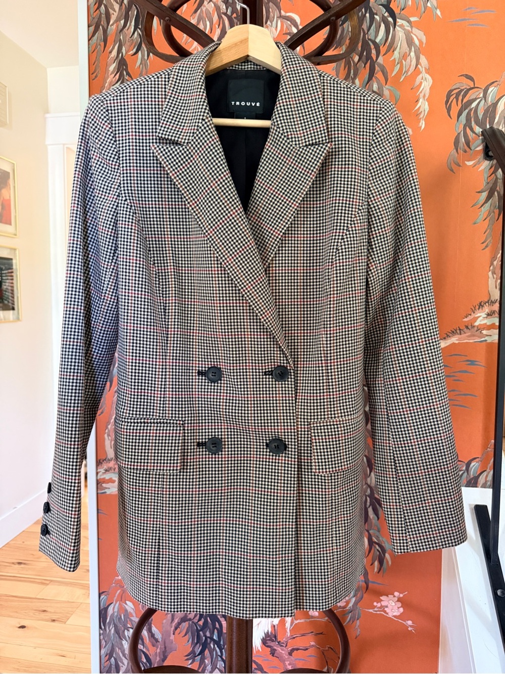 Trouve Black & White Houndstooth Double-Breasted Blazer